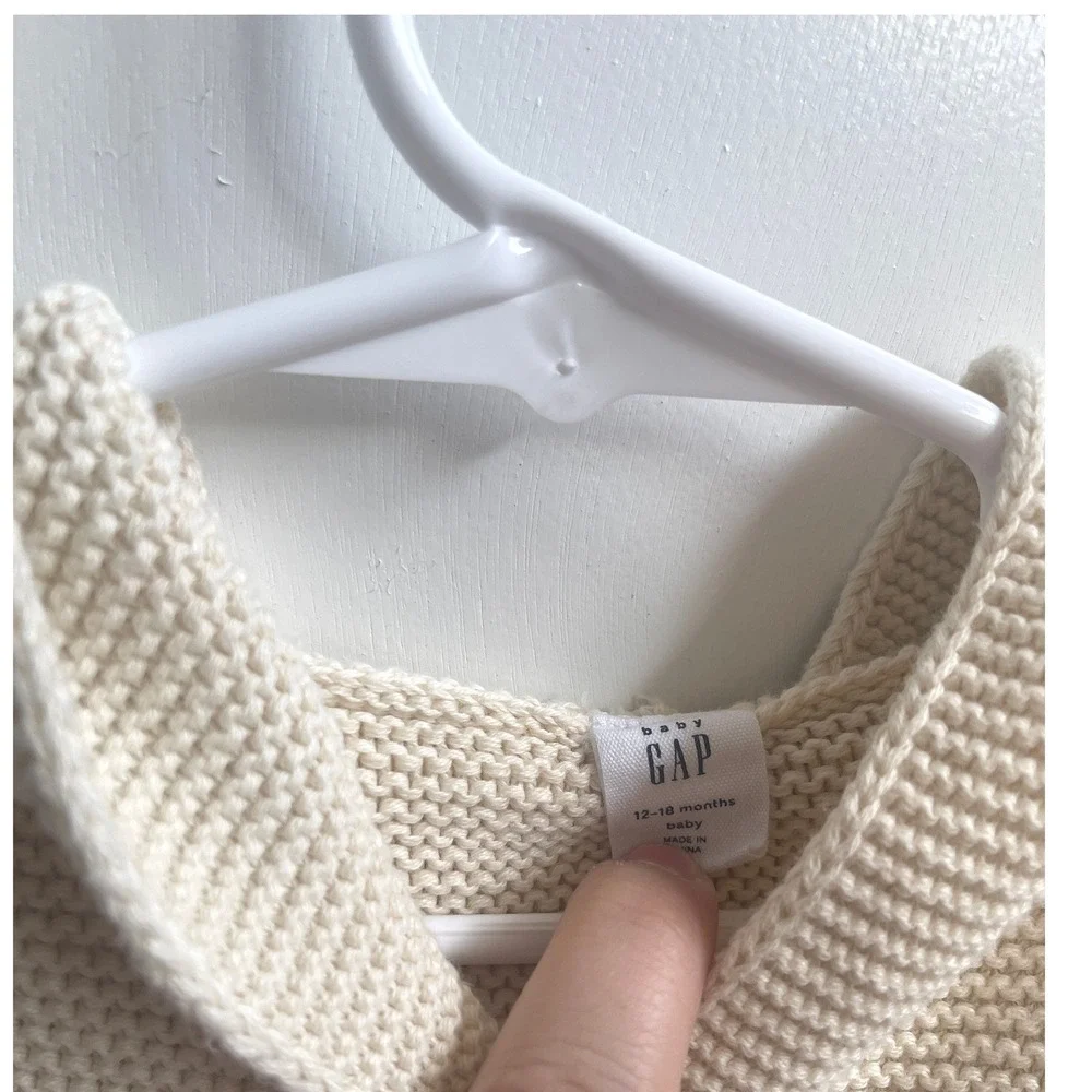 Baby Gap Bear Ear Hooded Sweater Cardigan Cream Knit Jacket 12-18M
